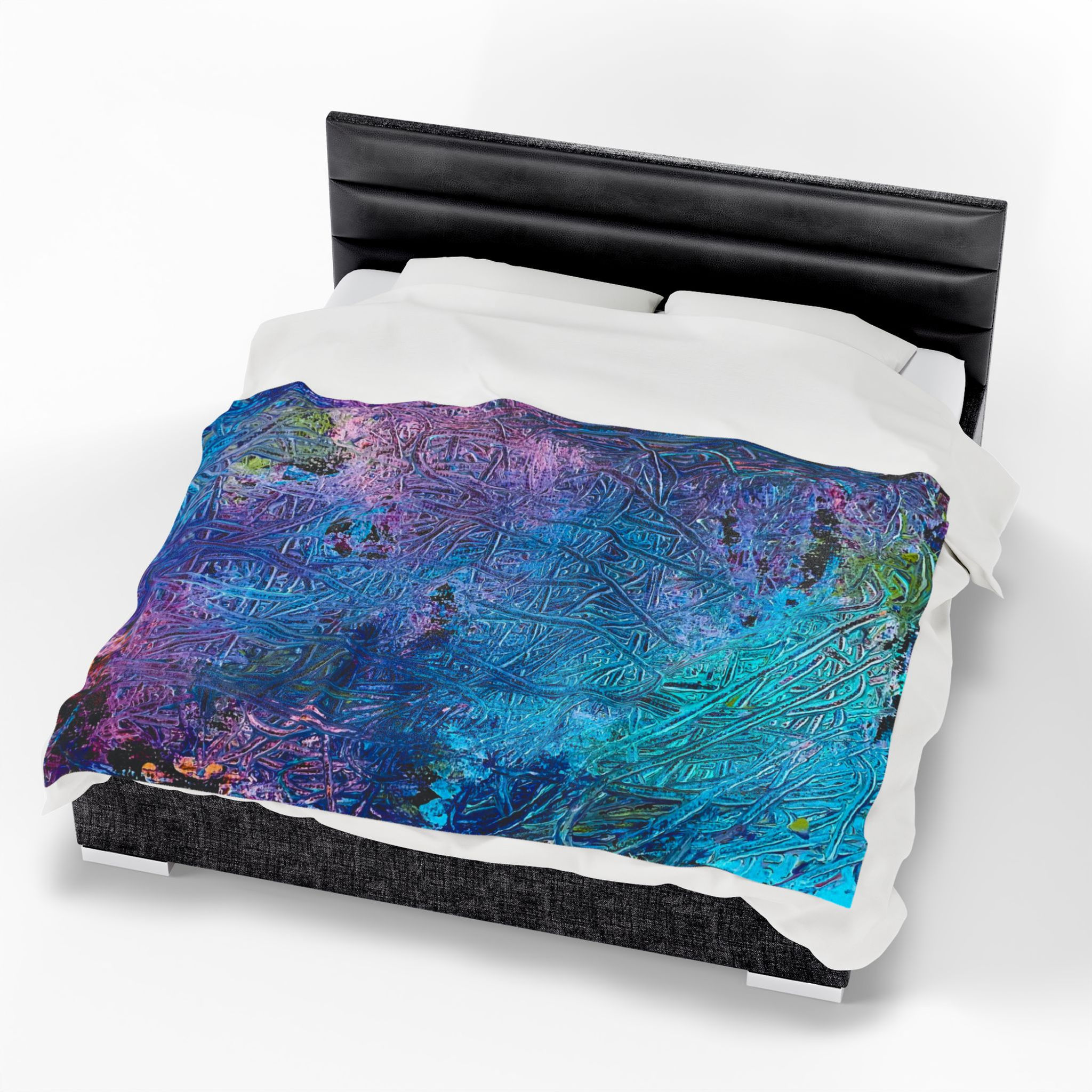 Abstract art duvet cover on bed