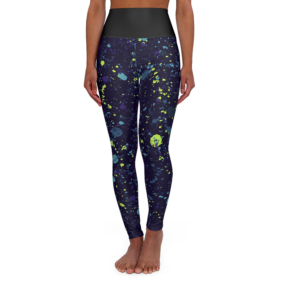 Thumbnail: Woman modeling vibrant paint splatter leggings
