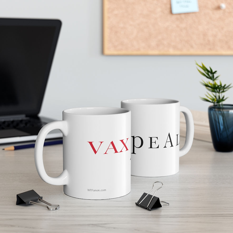 VaxPea mug, 11oz, white with red text