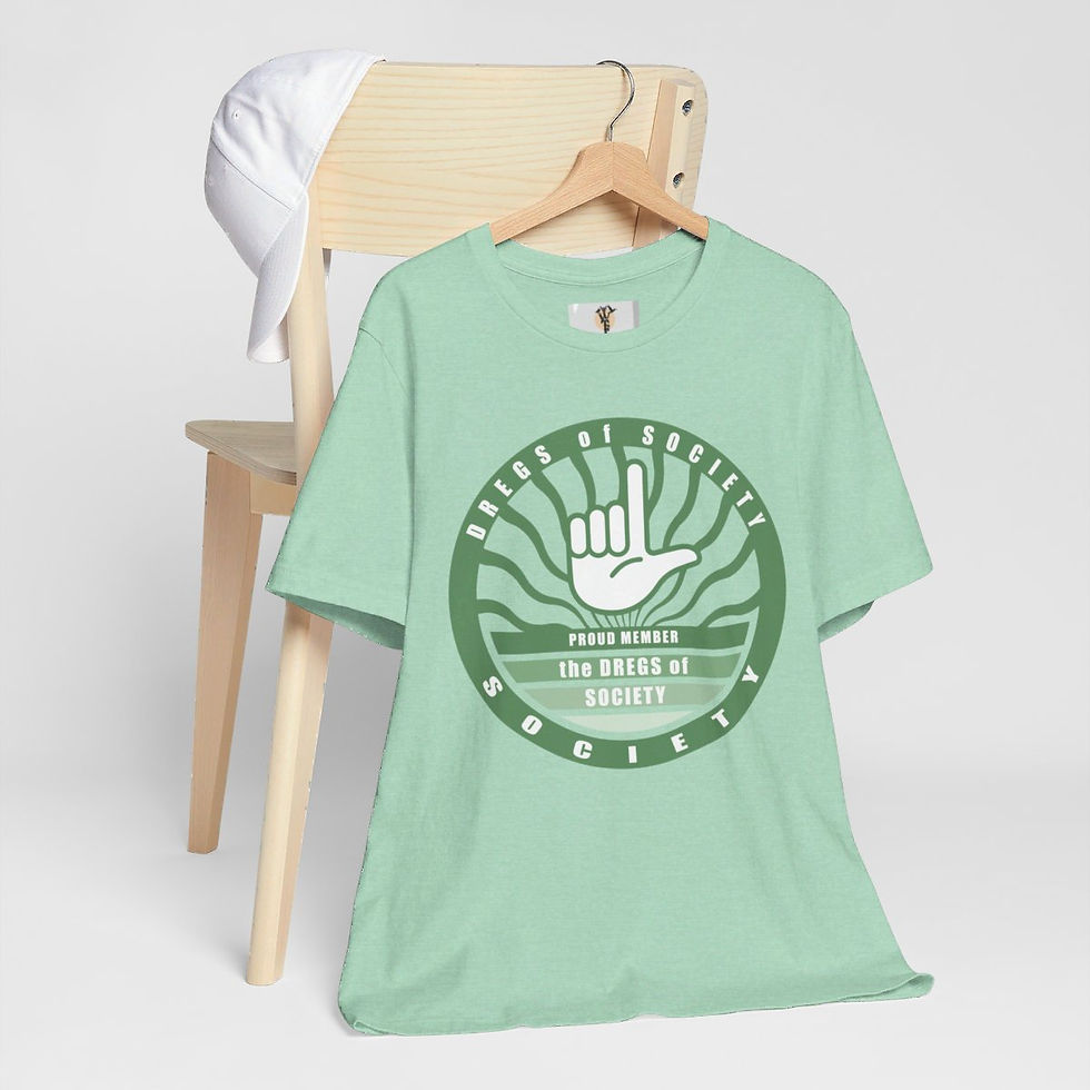 Thumbnail: Sage green t-shirt with 'Balance of Society' design