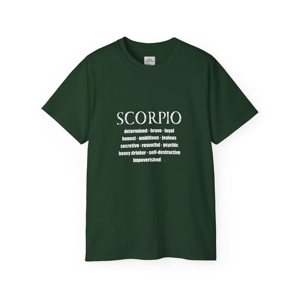 Thumbnail: Dark green Scorpio t-shirt:  Resourceful, passionate, powerful, mysterious, secretive, determined