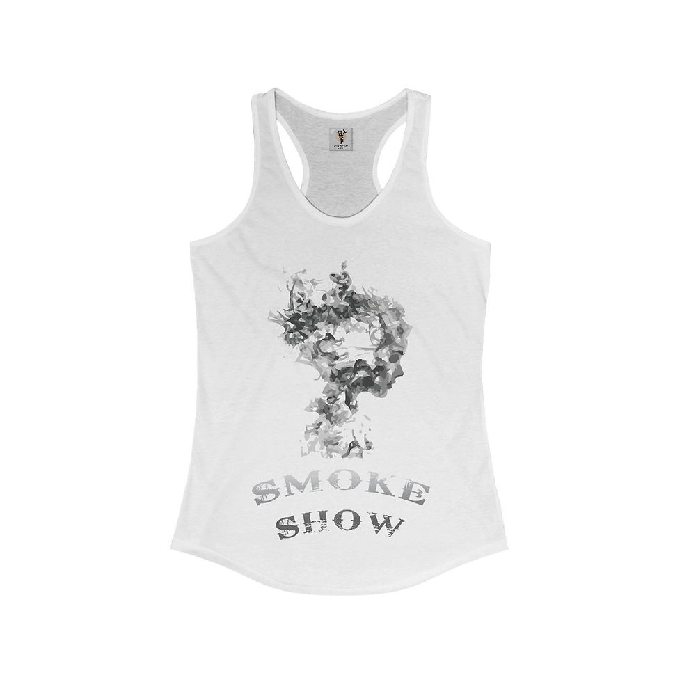 White tank top with 'Smoke Show' graphic