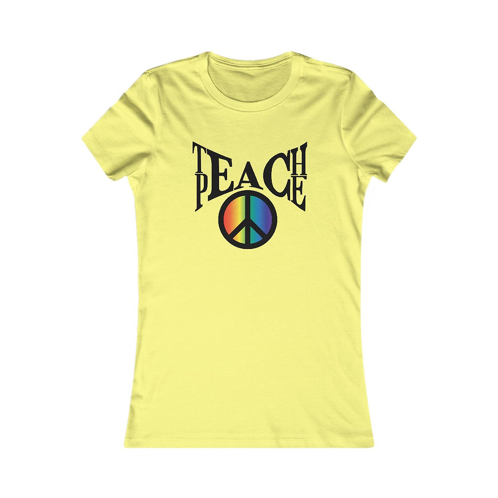 Thumbnail: Yellow women's t-shirt with 'Teach Peace' and peace symbol