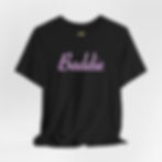Black t-shirt with the word "Baddie" in purple, stylish cursive font.