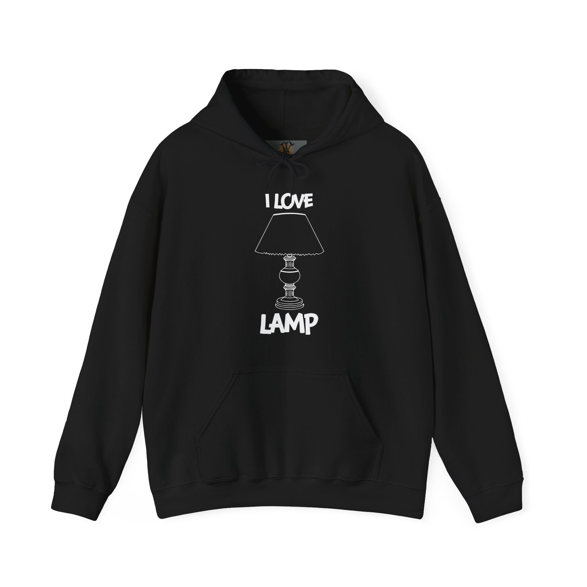 Black hoodie with I Love Lamp design