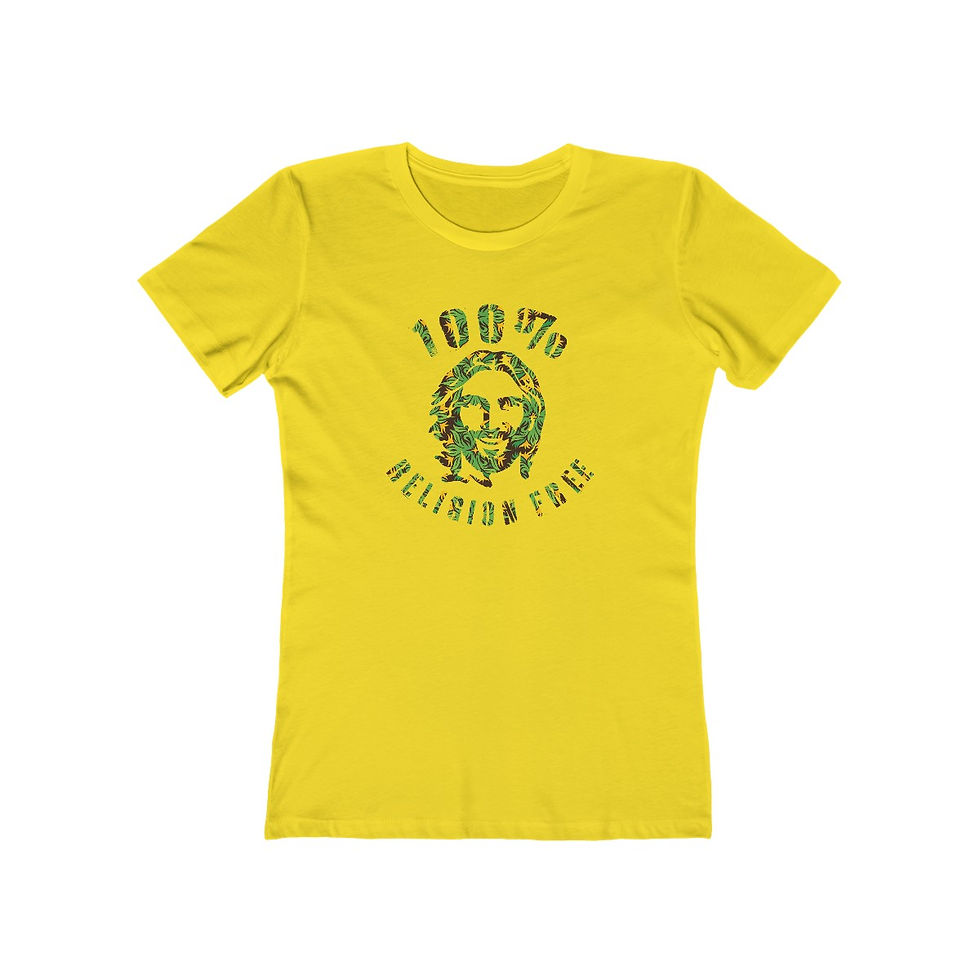 Yellow women's t-shirt with Jesus and '100% Hellfire Free'