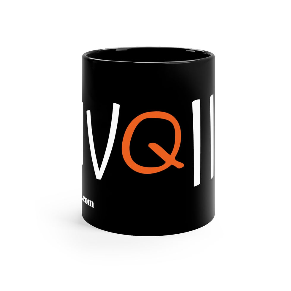Black coffee mug with "VQI" logo