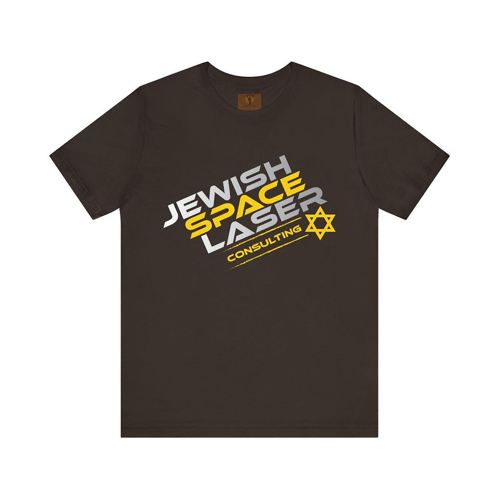 Thumbnail: Dark T-shirt with "Jewish Space Laser Consulting" graphic