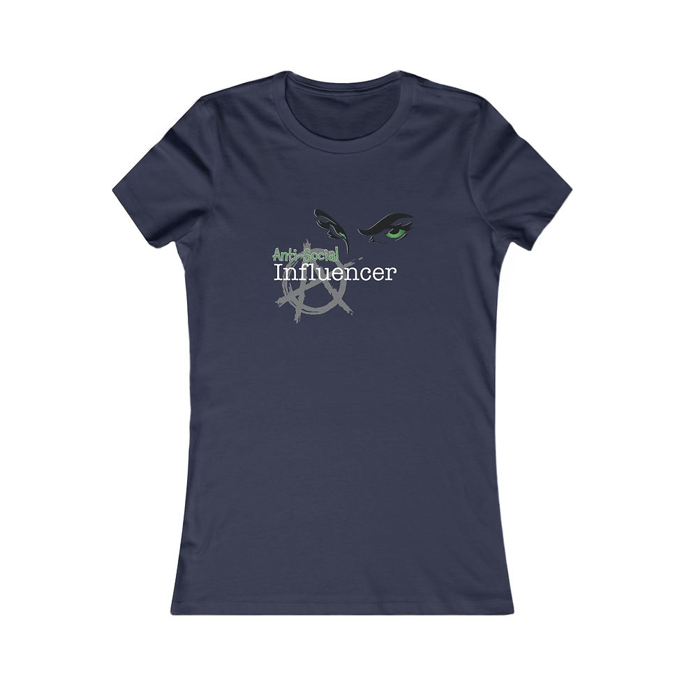 Thumbnail: Navy blue women's tee shirt with Influenbee logo