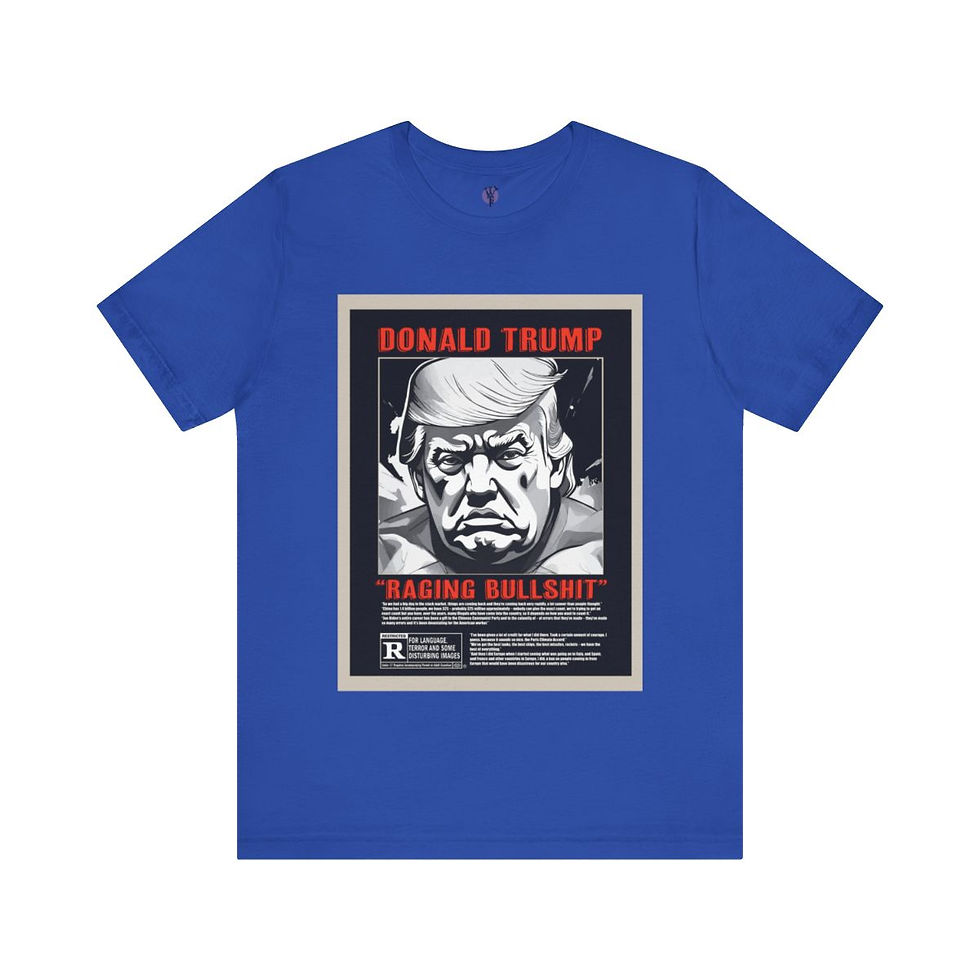 Thumbnail: Blue t-shirt depicting Donald Trump: "Making His Exit"