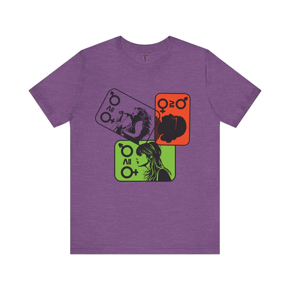 Thumbnail: Purple t-shirt featuring overlapping gender symbols and silhouettes