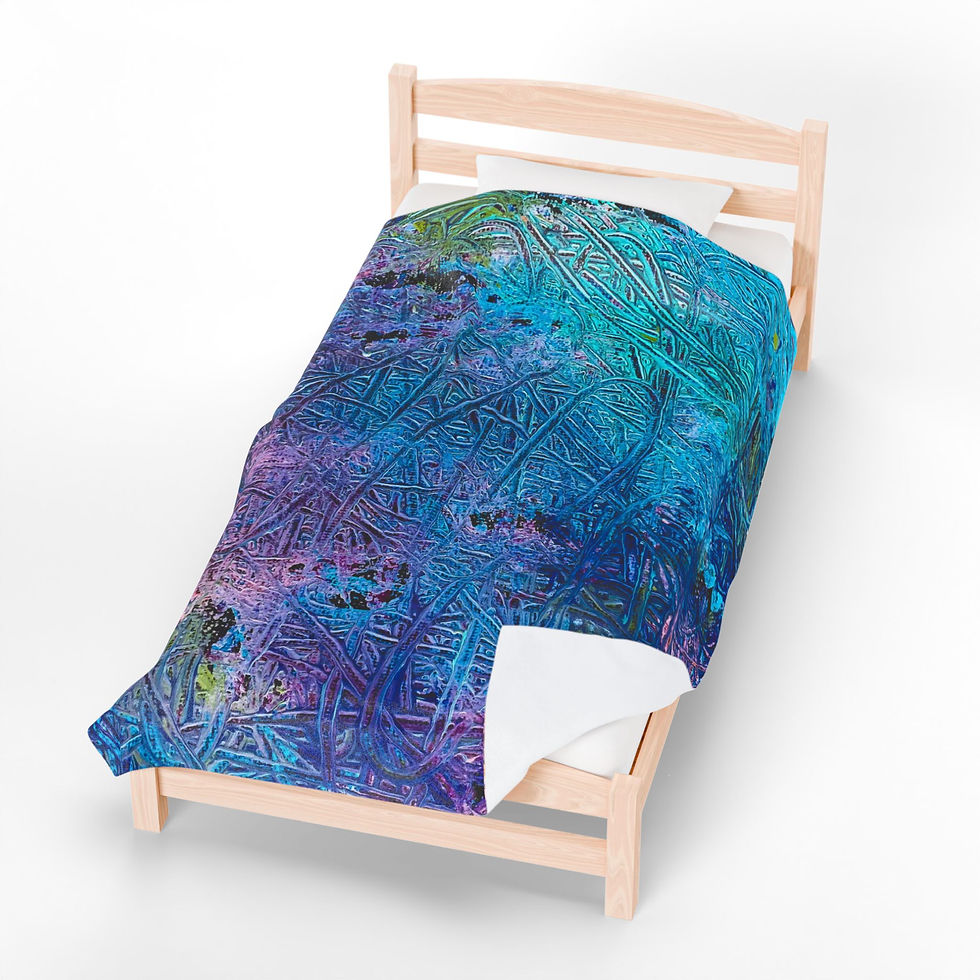 Thumbnail: Blue and green patterned twin-size bedspread