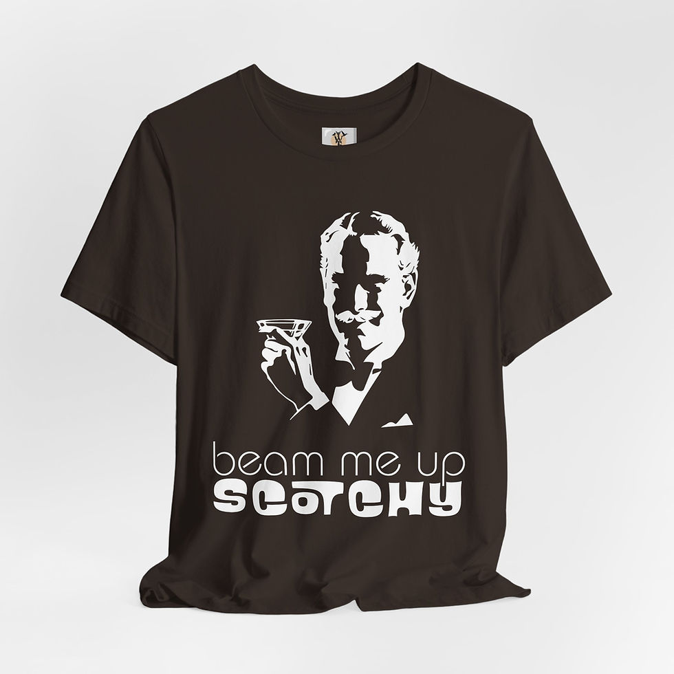 Thumbnail: Brown shirt with beam me up Scotchy! Classic Fit Tee Shirt, star trek beam me up.