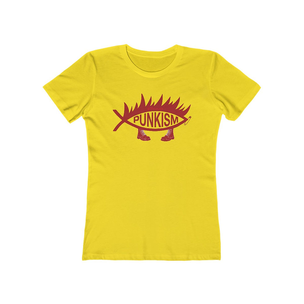 Thumbnail: Yellow women's t-shirt with punk rock fish graphic
