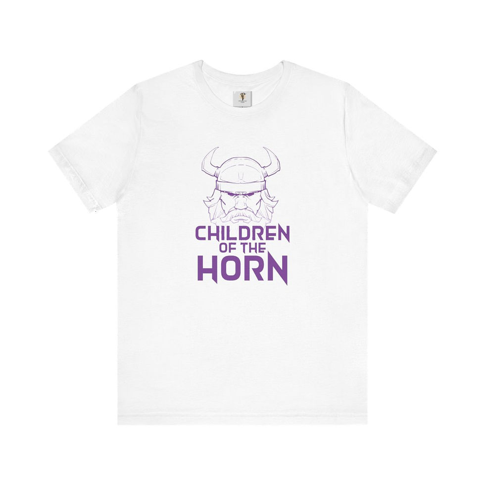Thumbnail: White t-shirt with purple Children of the Horn design