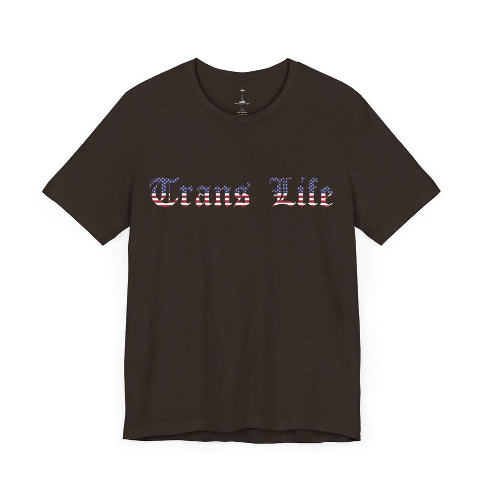 Thumbnail: Black t-shirt with "Trans Life" in patriotic lettering