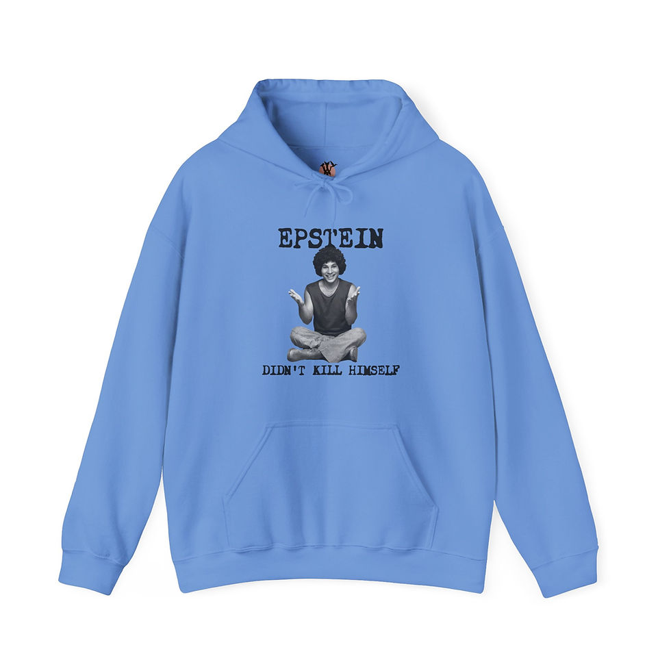 Thumbnail: Blue hoodie featuring 'Epstein Didn't Kill Himself'