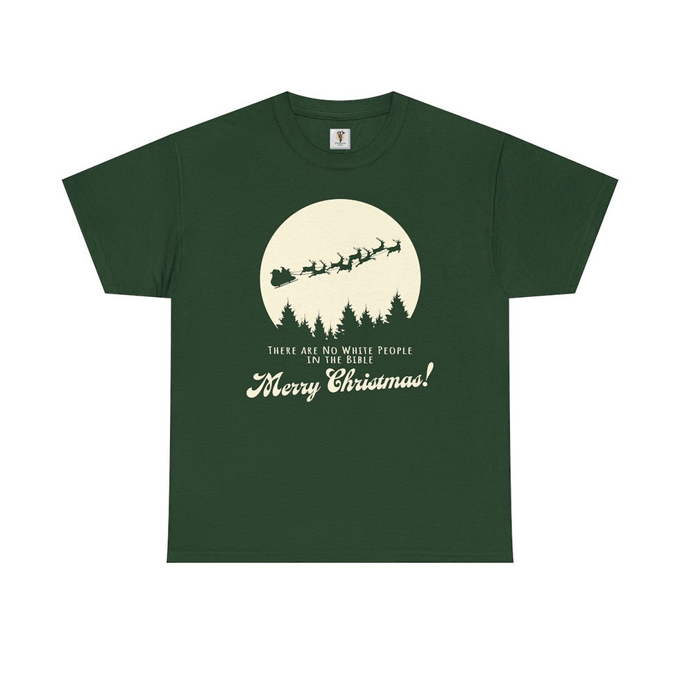 Thumbnail: Green Christmas T-shirt: Santa, moon, trees, "Merry Christmas!" text