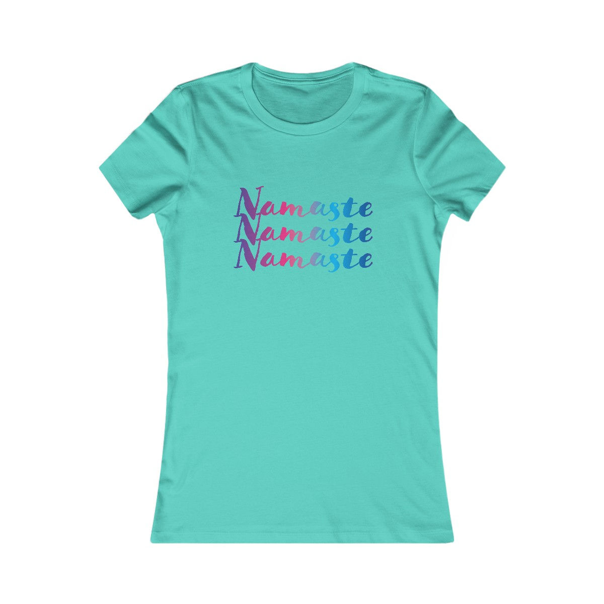 Teal women's t-shirt with 'Namaste'