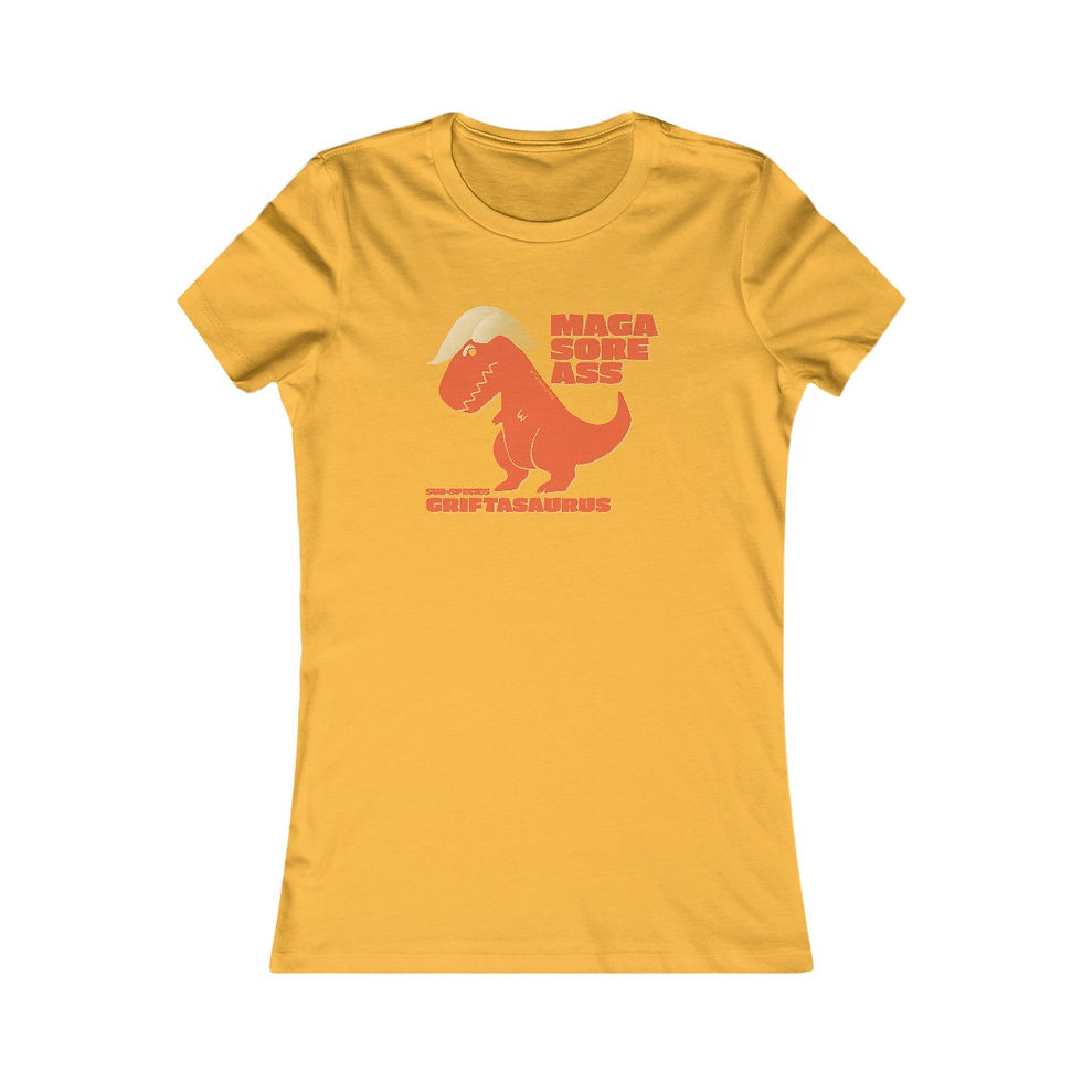 Thumbnail: Woman's mustard T-shirt, Tyrannosaurus Rex design, "Make Weed 420 Again" text