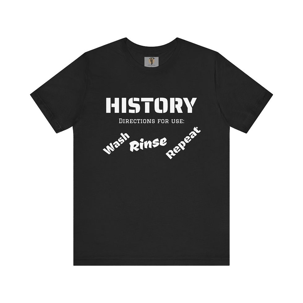 Thumbnail: Black t-shirt with "HISTORY" and "Wash Rinse Repeat"