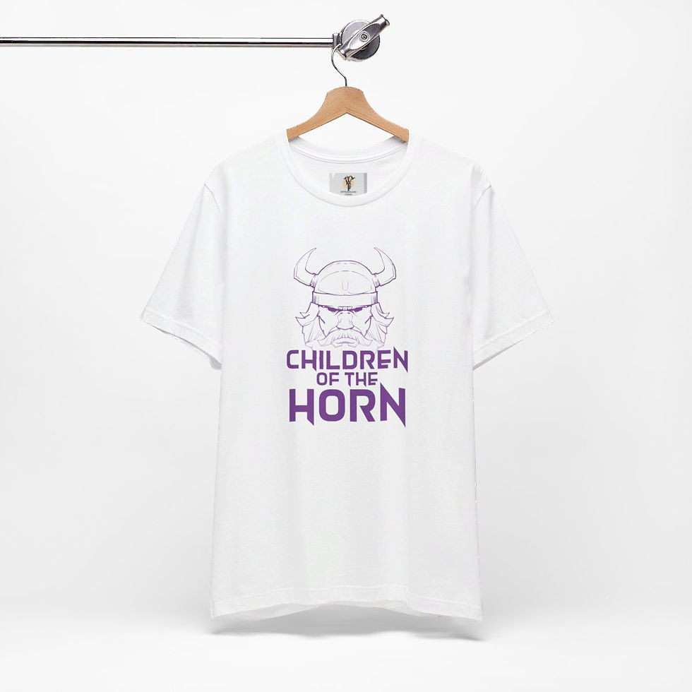 Thumbnail: White t-shirt with Children of the Horn graphic