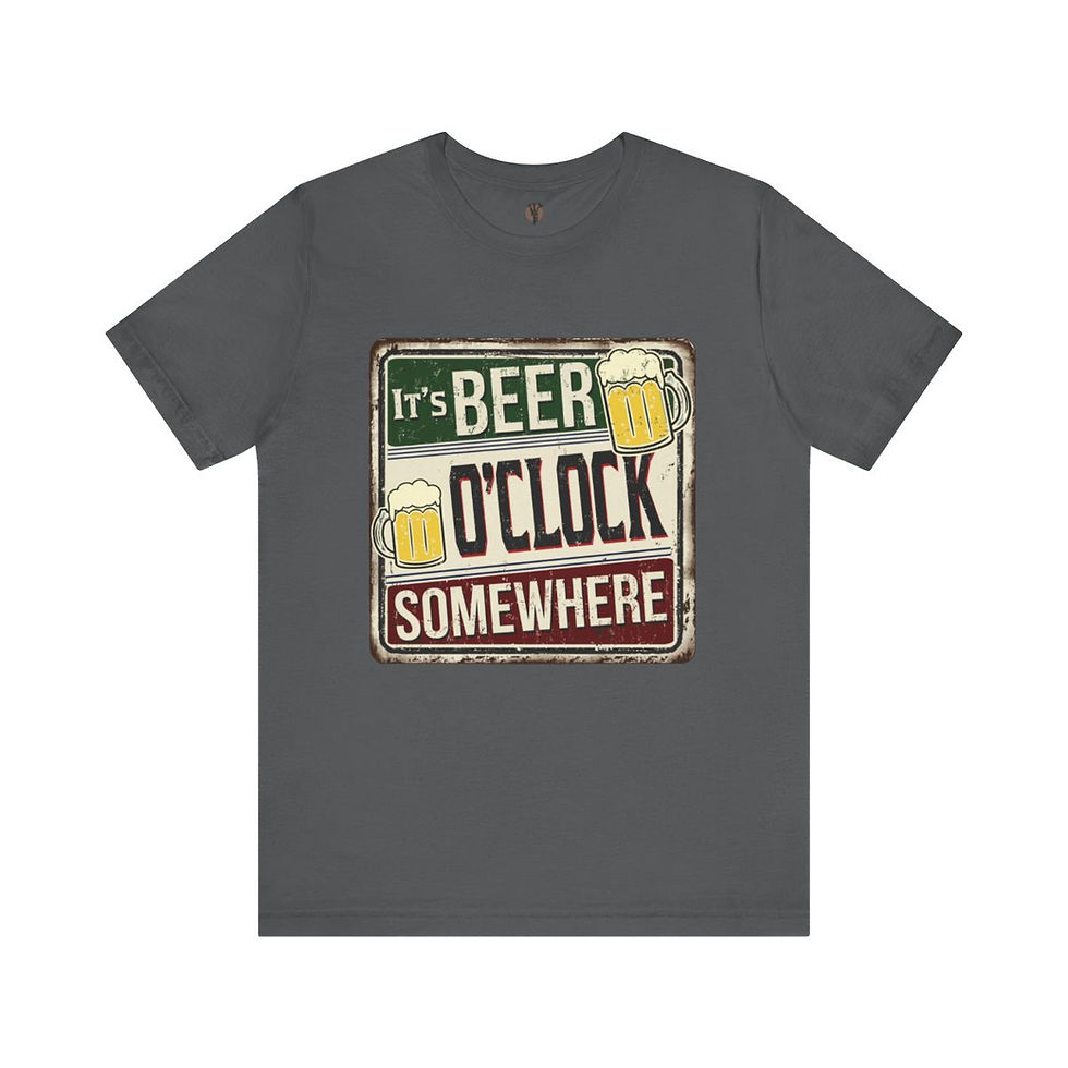 Thumbnail: Grey t-shirt with 'It's Beer O'Clock Somewhere' design