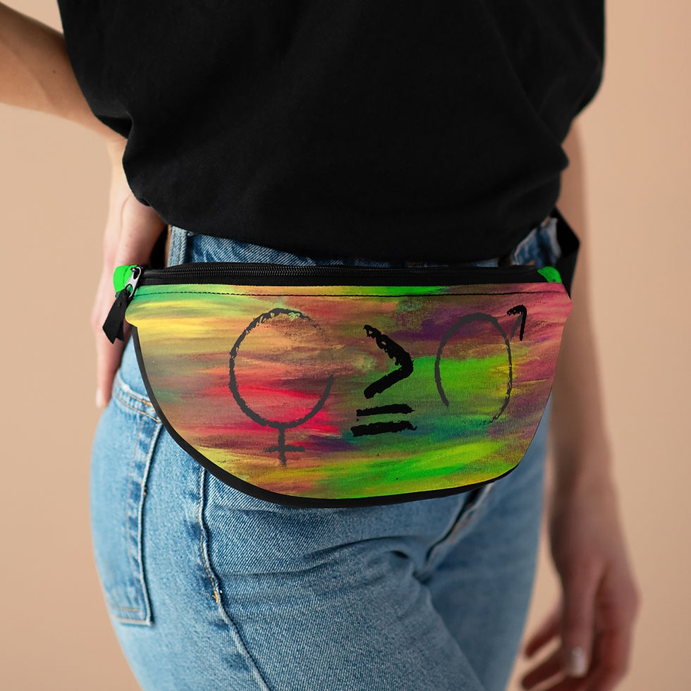 Thumbnail: Woman wearing vibrant unisex fanny pack with gender equality symbol