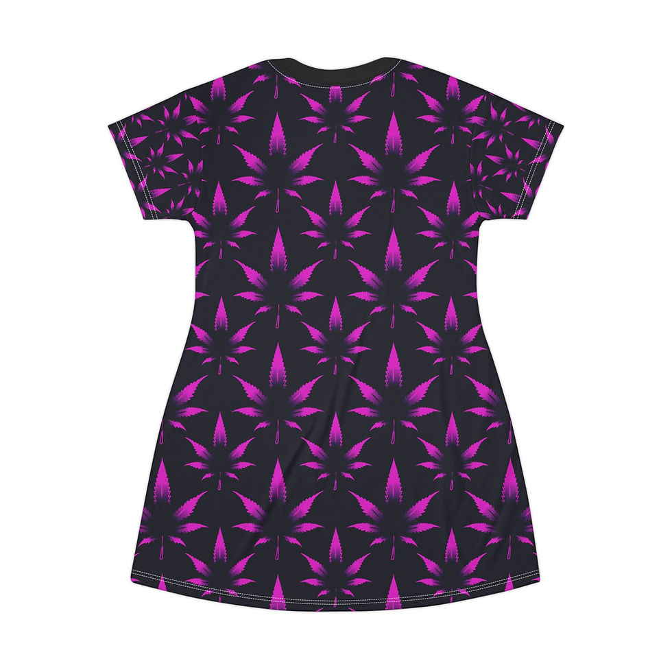 Thumbnail: Pink marijuana leaf print on a black women's t-shirt