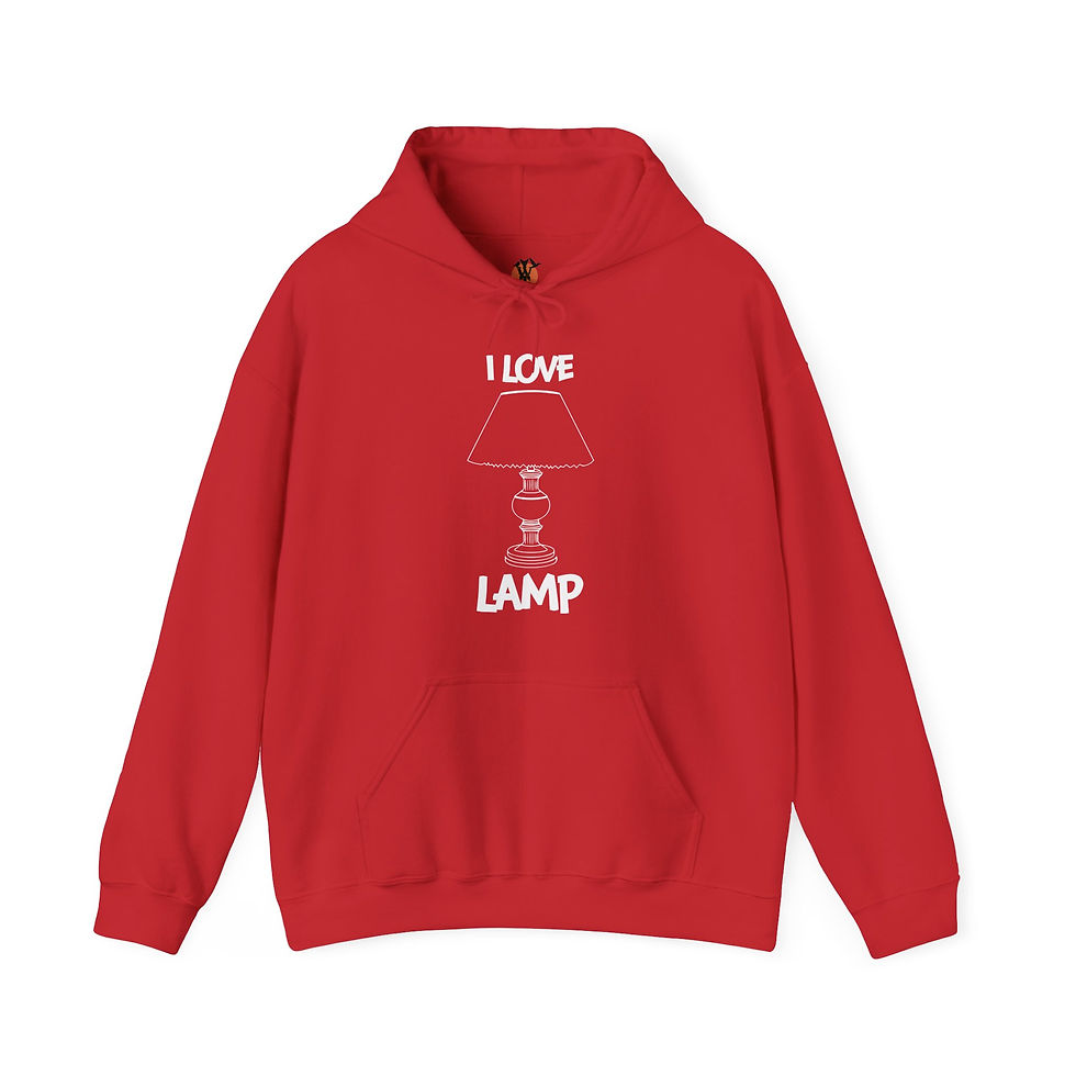 Thumbnail: Red hoodie with I Love Lamp design
