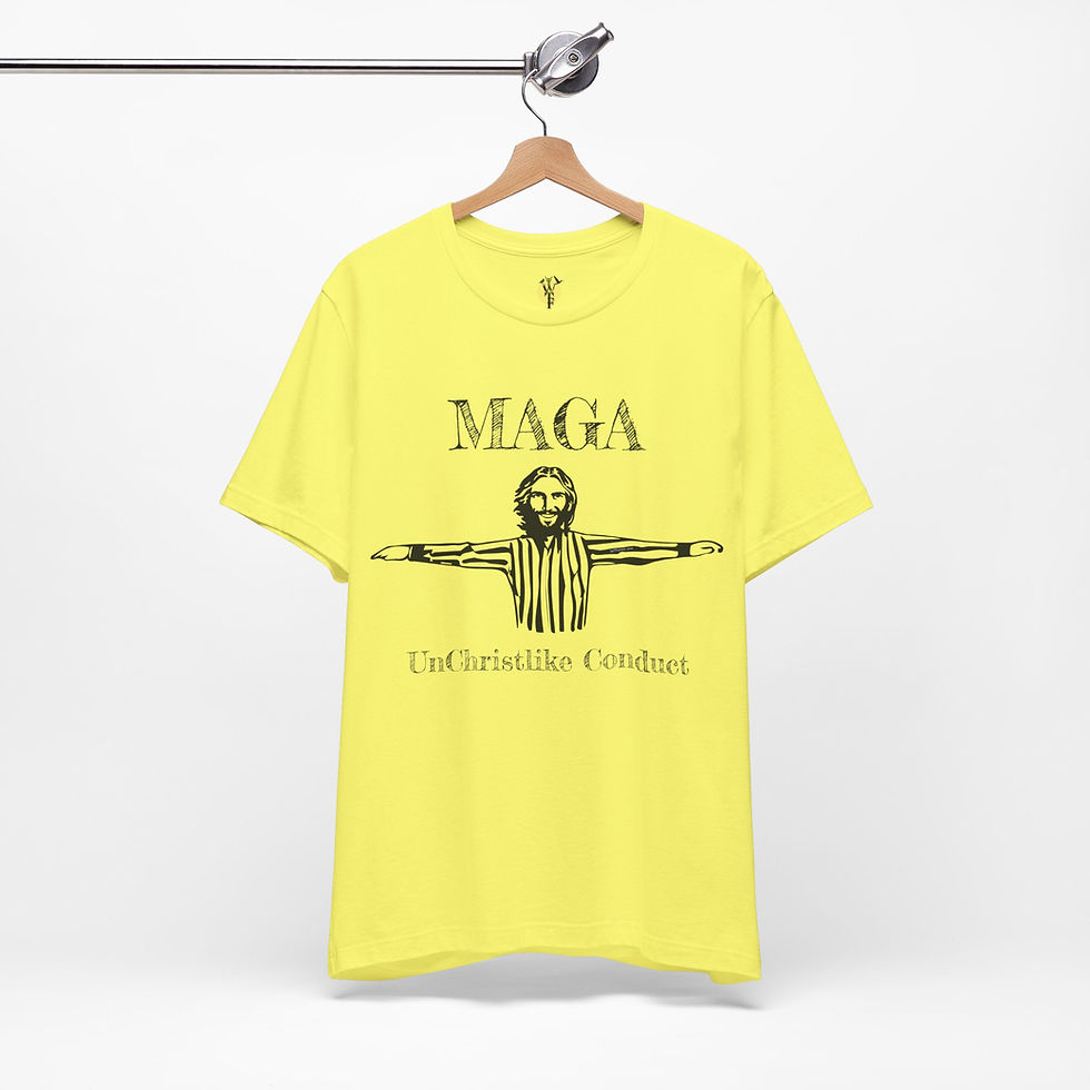 Thumbnail: Yellow MAGA tee shirt with a Christlike figure, Unconstitutional behavior.