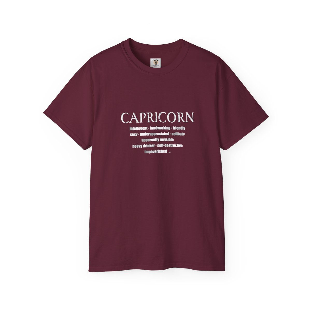 Maroon Capricorn t-shirt with zodiac description