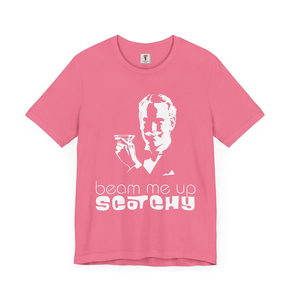 Thumbnail: Pink t-shirt with Beam me up Scotchy! Classic Fit Tee Shirt. Star Trek beam me up.