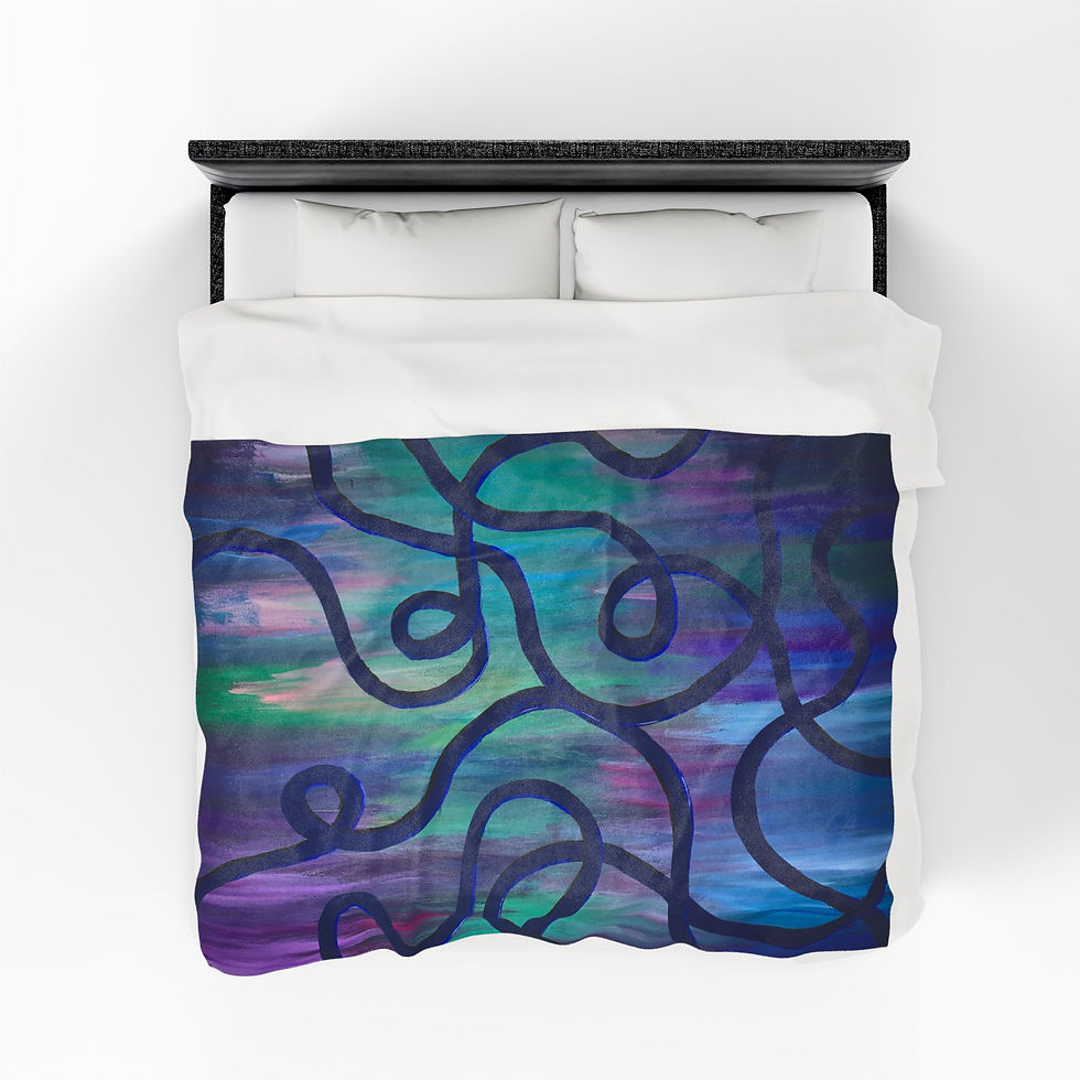 Thumbnail: Abstract duvet cover with swirling lines in purple and teal