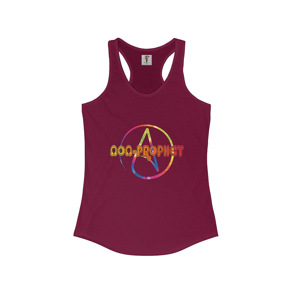 Thumbnail: Women's racerback tank top featuring 'OOO-PROPHET' logo