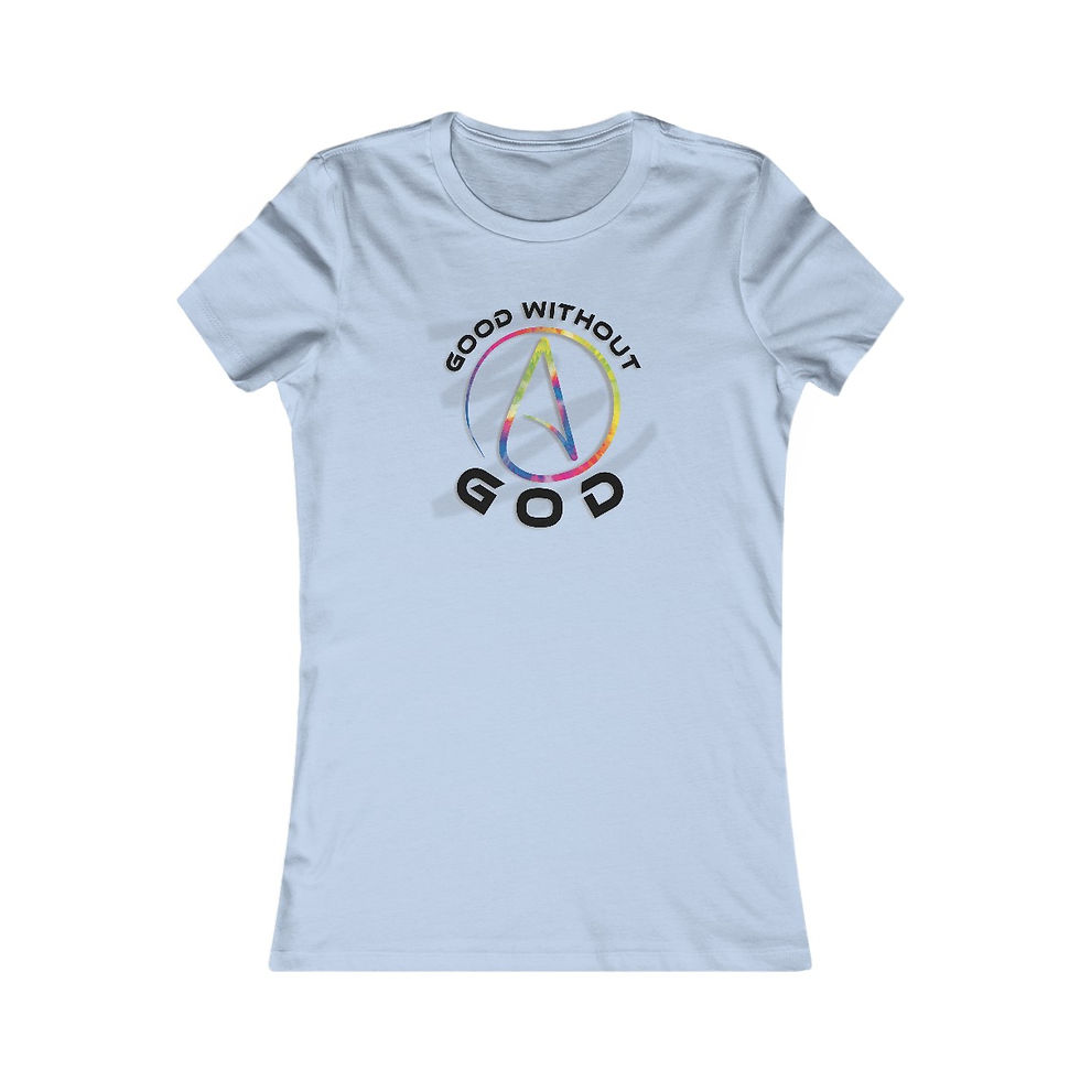 Thumbnail: Light blue women's t-shirt: "Good Without God"