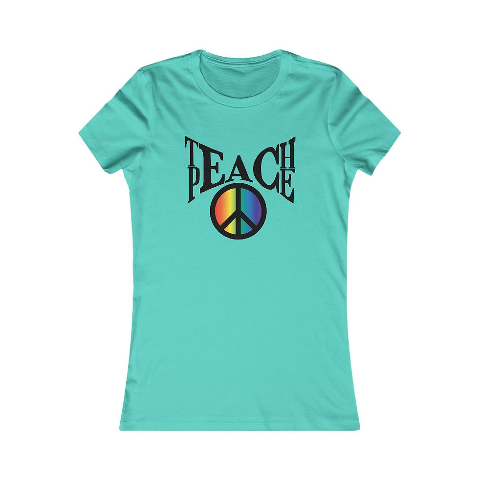 Thumbnail: Woman's teal t-shirt with rainbow peace symbol and 'PEACE' text