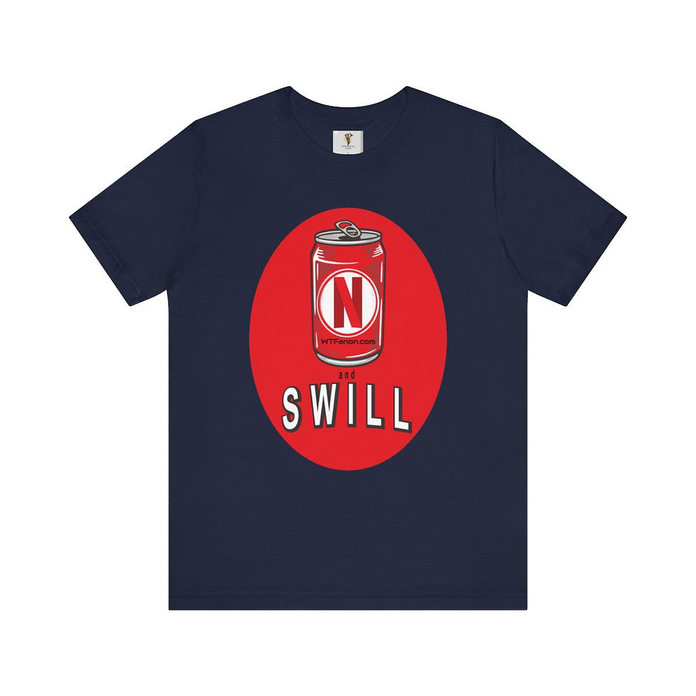 Thumbnail: Navy blue t-shirt with red circle graphic: can of 'N Swill'