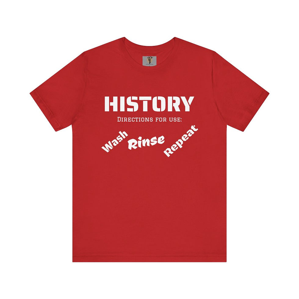 Thumbnail: Red t-shirt with "HISTORY" and "Wash Rinse Repeat"