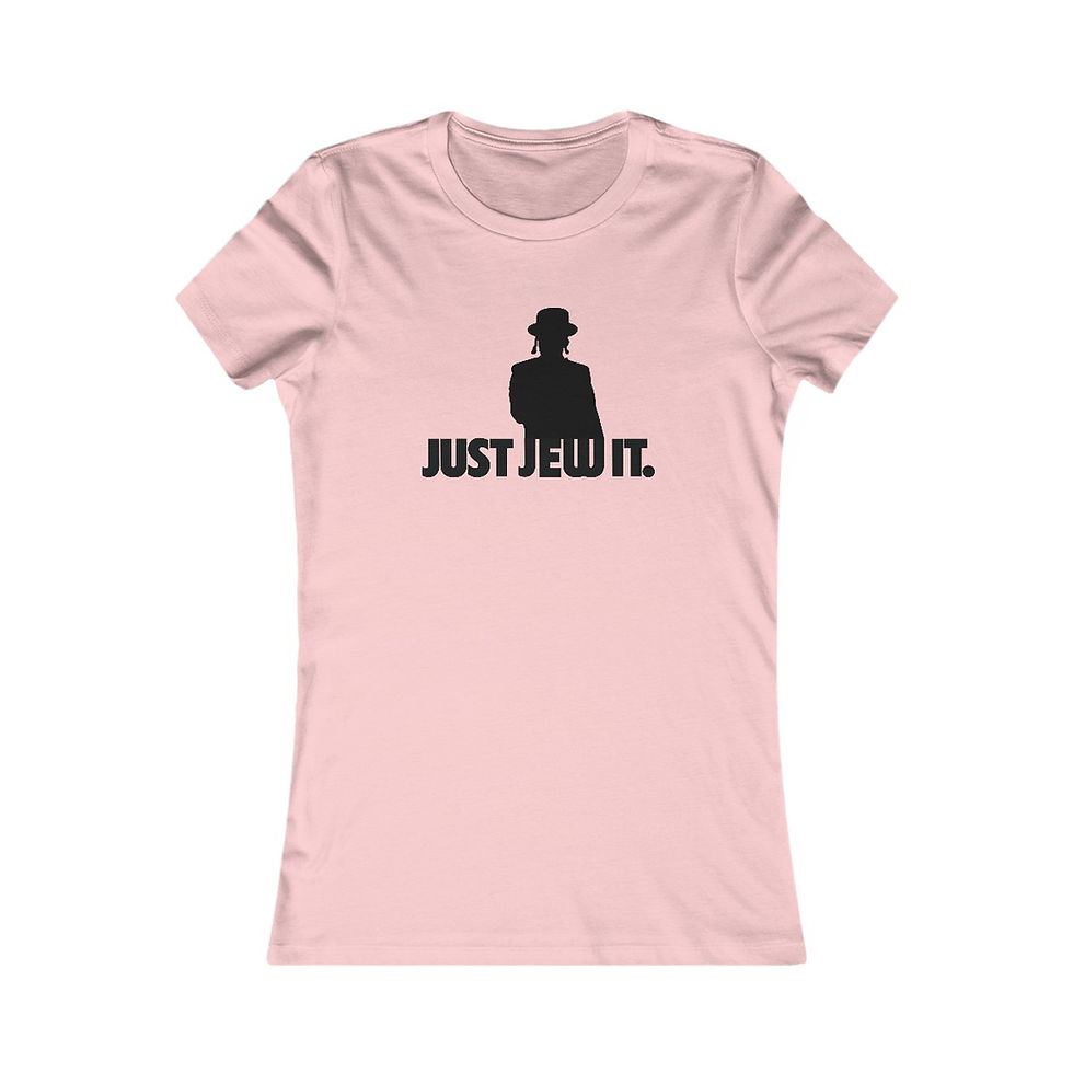 Thumbnail: Pink T-shirt with a silhouette and the words "Just Jew It"