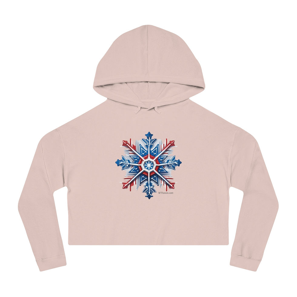Thumbnail: Red, white, and blue snowflake on pink cropped hoodie