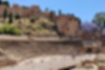 A malagai Római Színház (Teatro Romano) romjai az Alcazaba erőd lábánál. Malaga történelmi látnivalók és ókori emlékek.