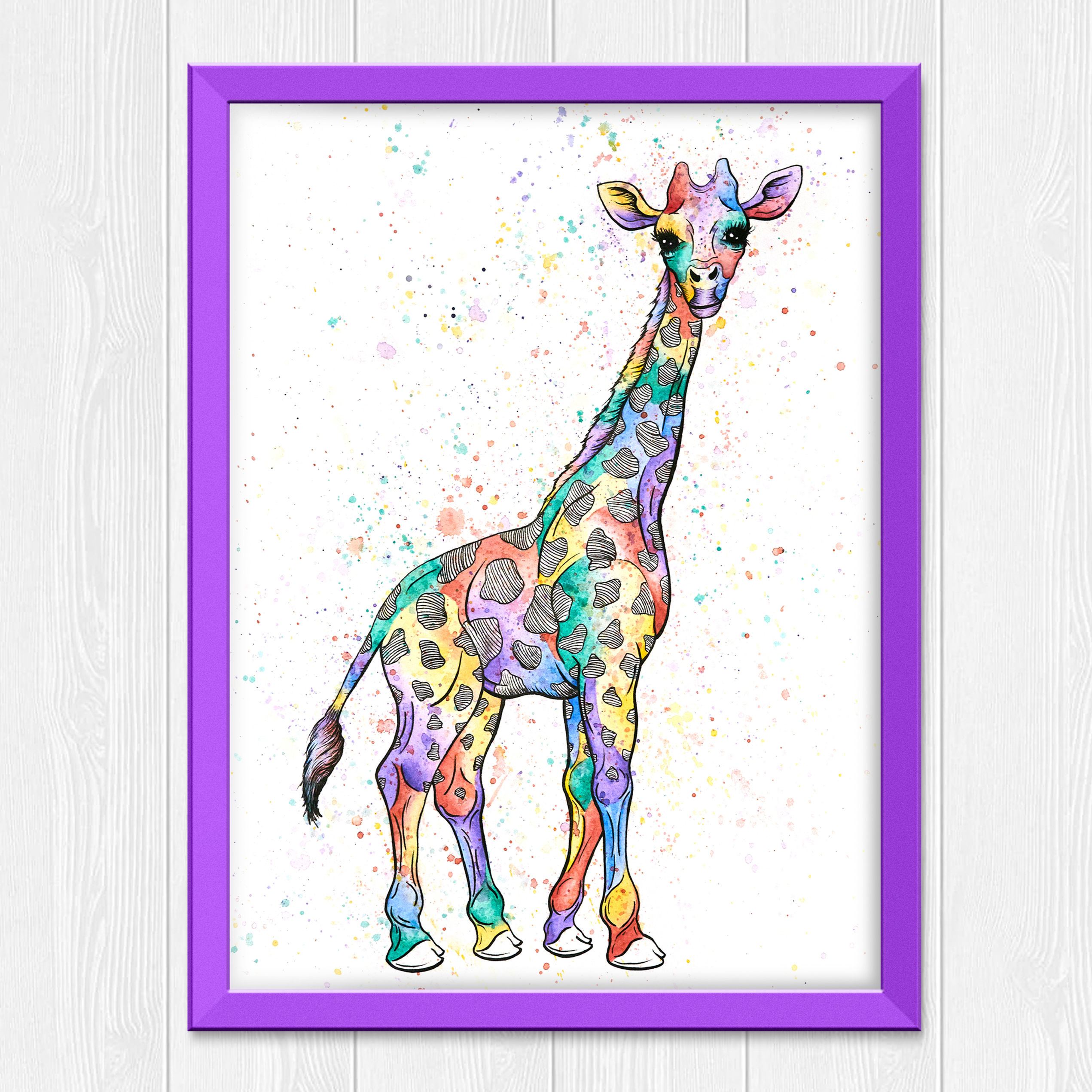 Colorful Giraffe Watercolor Print