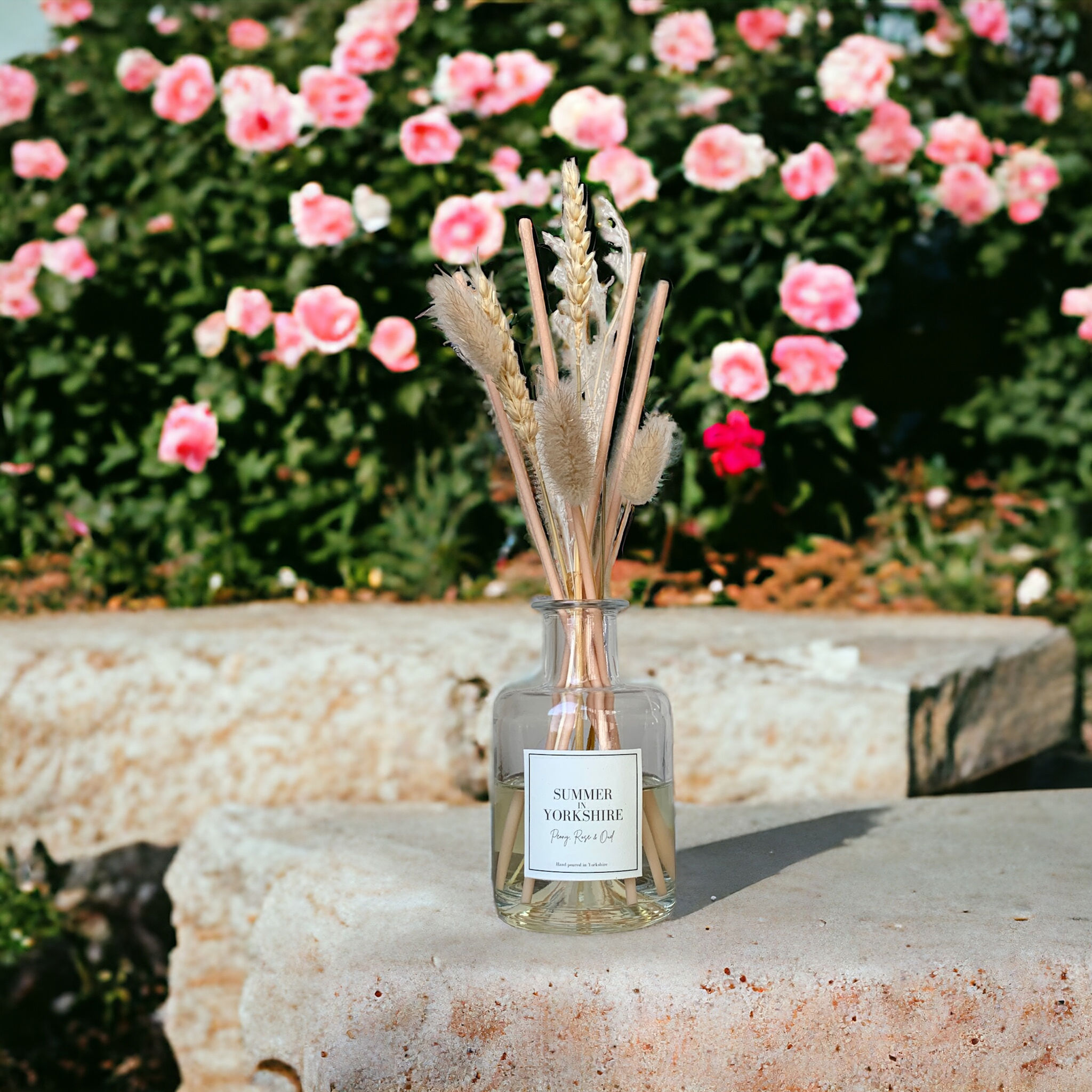 Summer in Yorkshire rose peony and oud dried flower diffuser