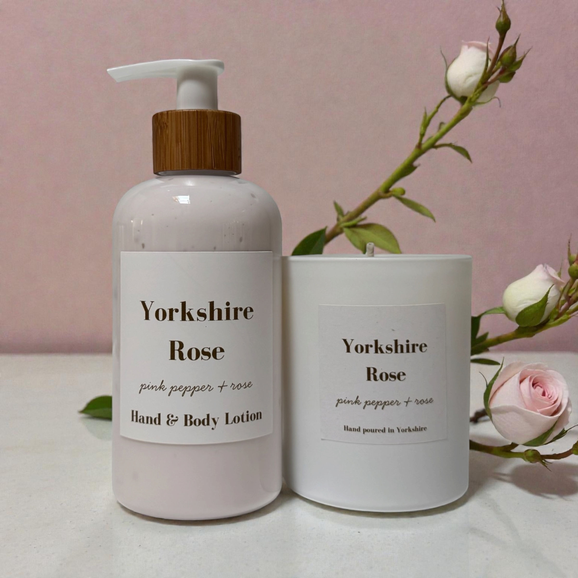 Yorkshire Rose - Pink Pepper and Rose Candle and Hand and Body Care Set