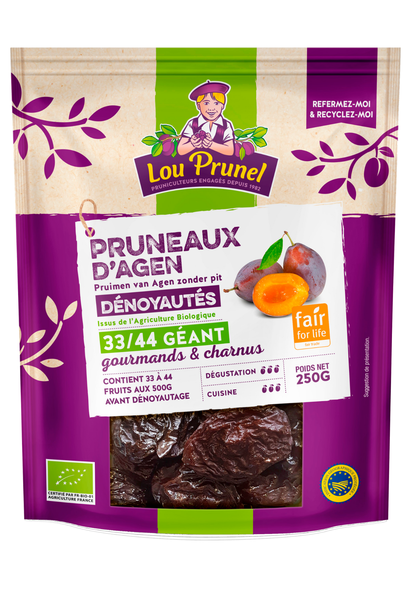 Pruneaux d'Agen 33/44 Equitable dénoyautés BIO - 250g