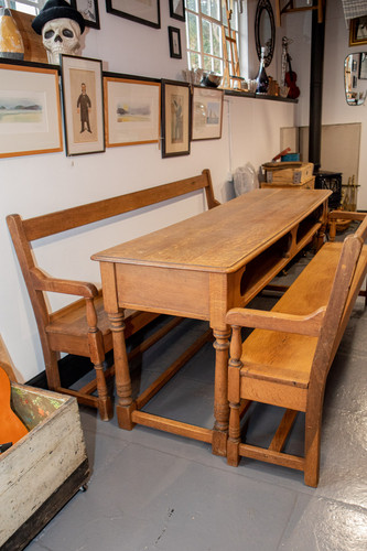 Antique Dining Table & Benches 1855 Estate Carpenter made | Treasure Antiques