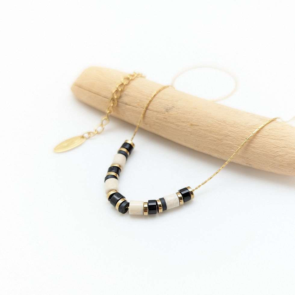 Miniature : collier ras de cou noir et blanc et or