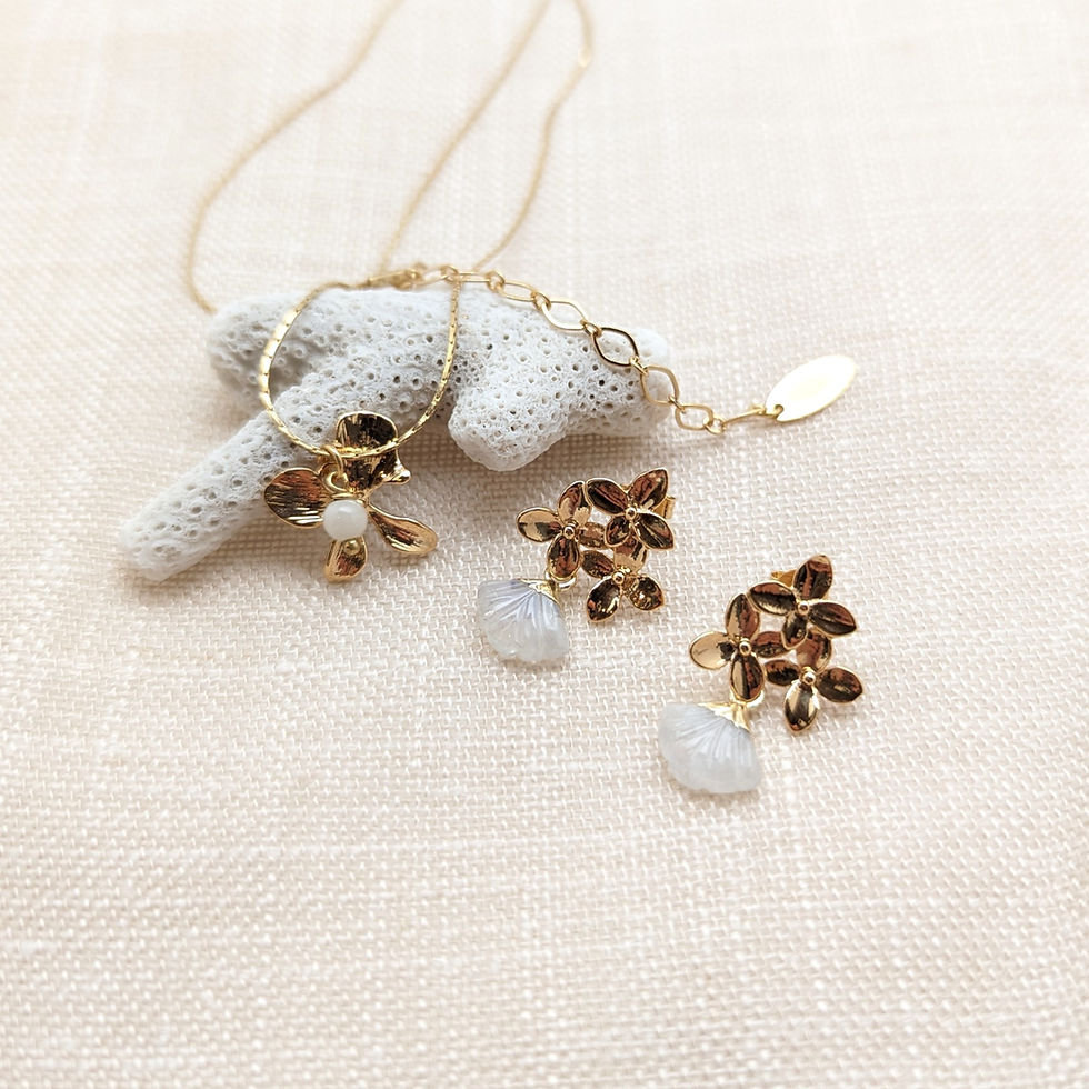 Miniature : parure blanche et or pierre de lune Enelli.