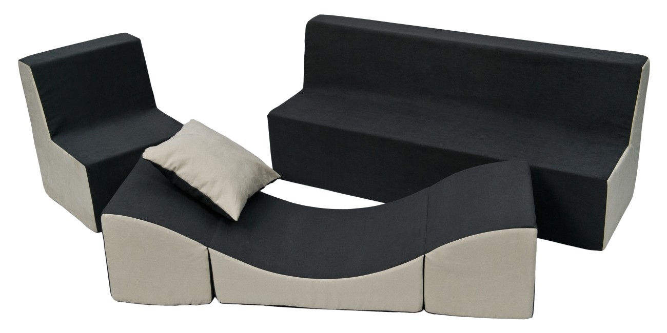 Foam Sofa, Chair & Lounger Set - Graphite & Beige